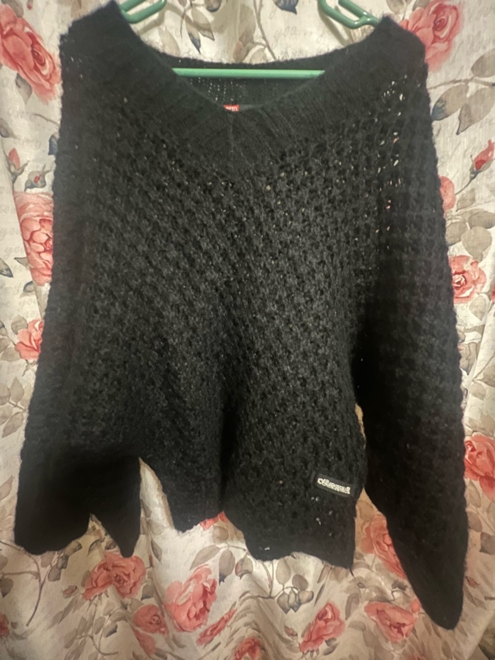 Diesel Black Open-Knit V-Neck Women's Sweater Sz S Small Mohair Rare Vintage y2k